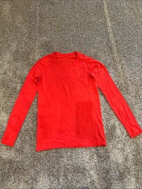 Women Red Long-Sleeve Crewneck Top